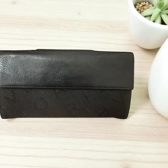 Bvlgari Black Canvas and Leather Long Wallet
